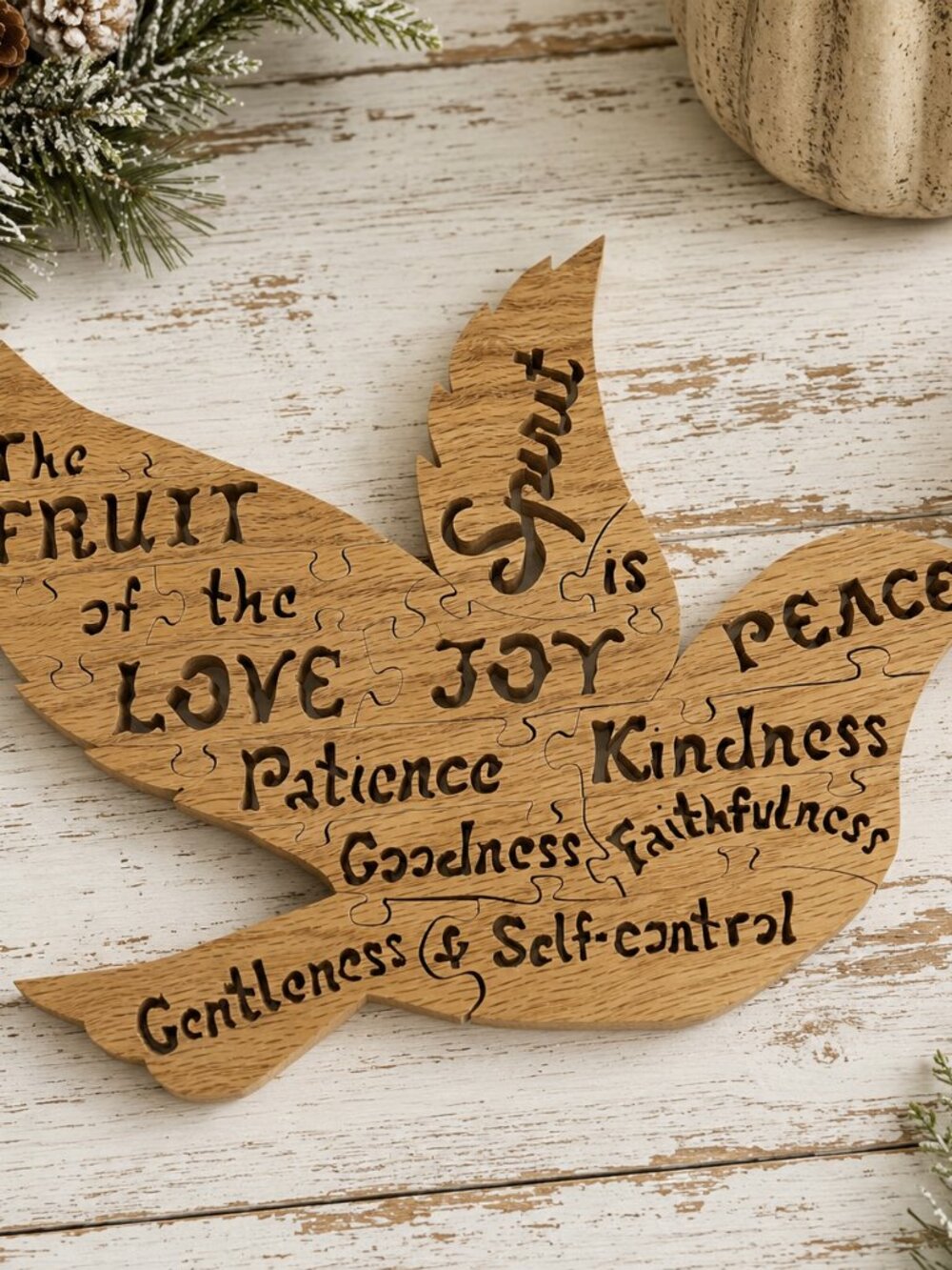 Fruit Of the Spirit Dove-Shaped Wooden Puzzle Love Joy Peace Galatians Scripture